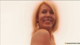 Bitch of huge tits riding on top of a pollon